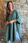 Tasha Cushion Cotton Oversized Shirt Tunic Khaki